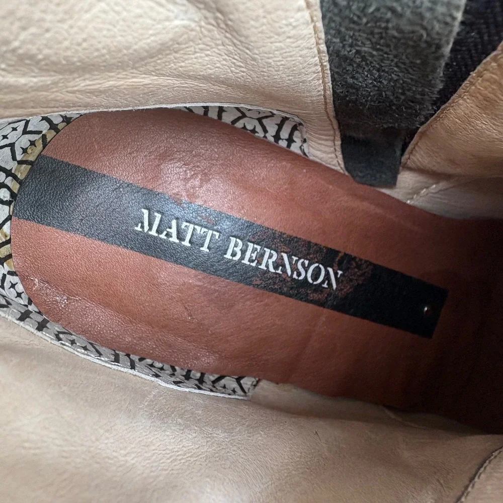 Matt‎ Bernson Ankle Boots 7 Black Red Buffalo Plaid Leather Wool Buckle Booties